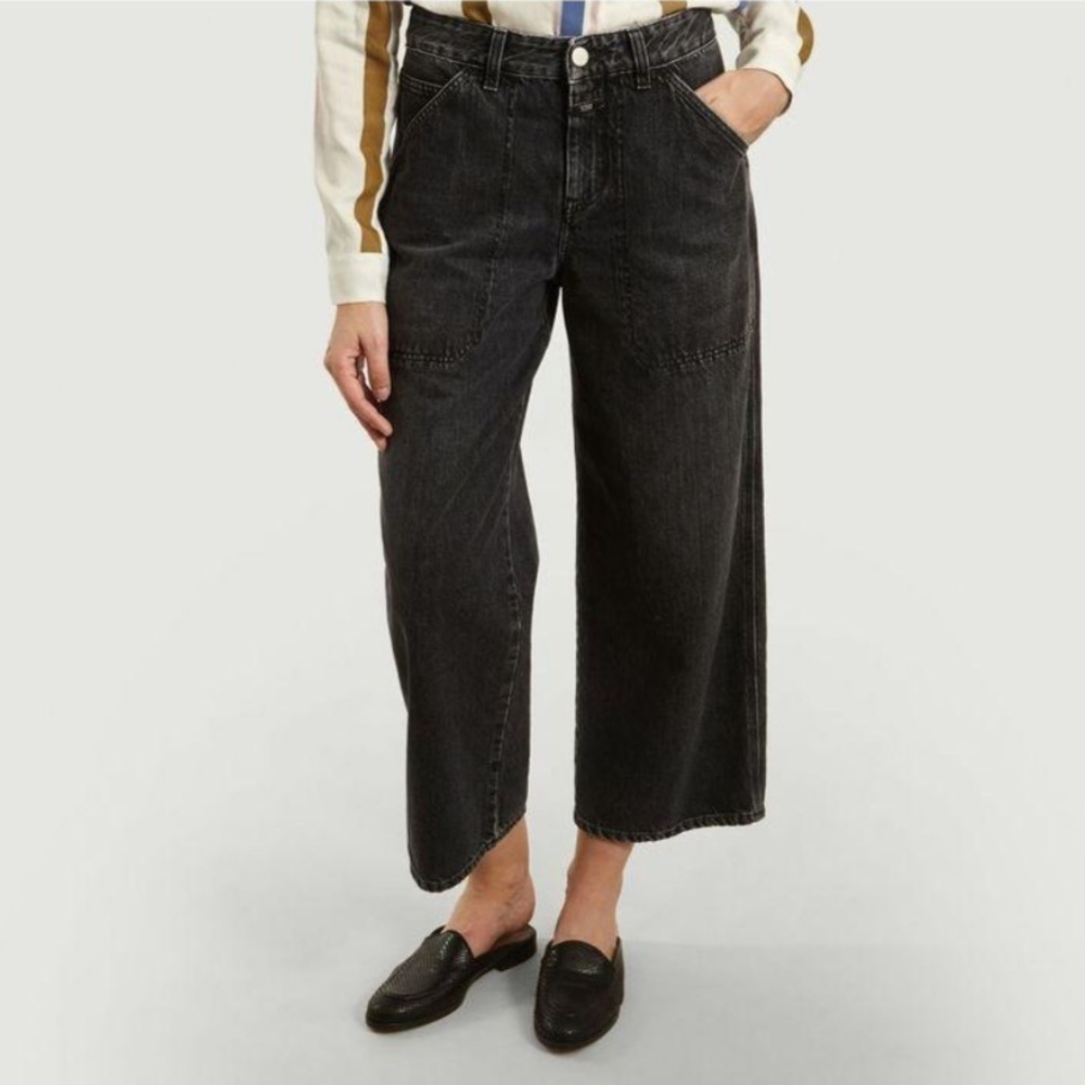 Closed Leyton Ultra High-Rise Cropped Wide-Leg Carpenter Jeans Gray Grey Sz 28 - Picture 3 of 16